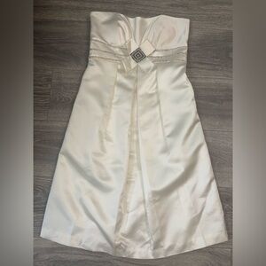 Max & Cleo Strapless Ivory Satin Cocktail Dress with Rhinestone Accent
